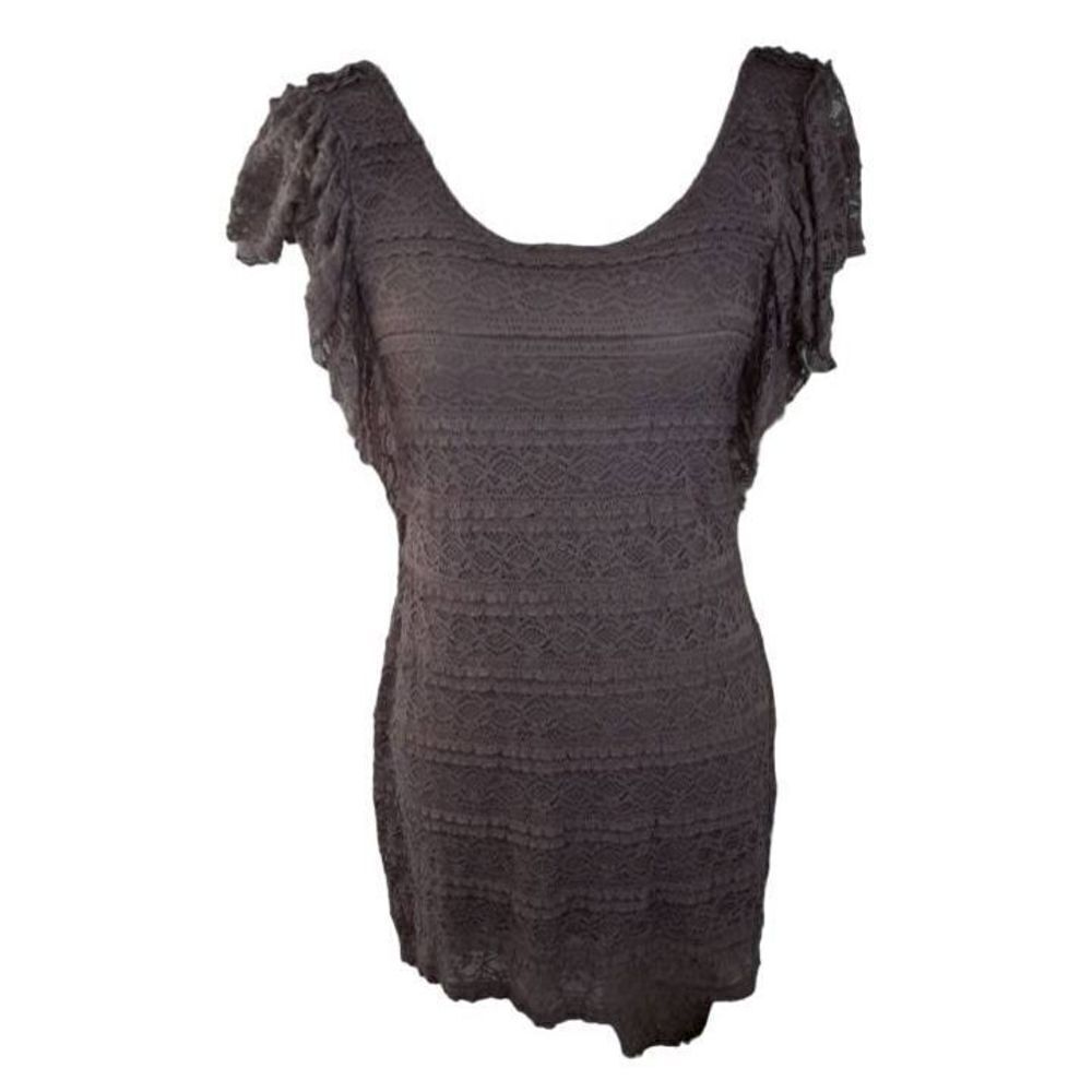 H&M GRAY/PURPLE LACE RUFFLE SLEEVE DRESS SZ.10 EUC.